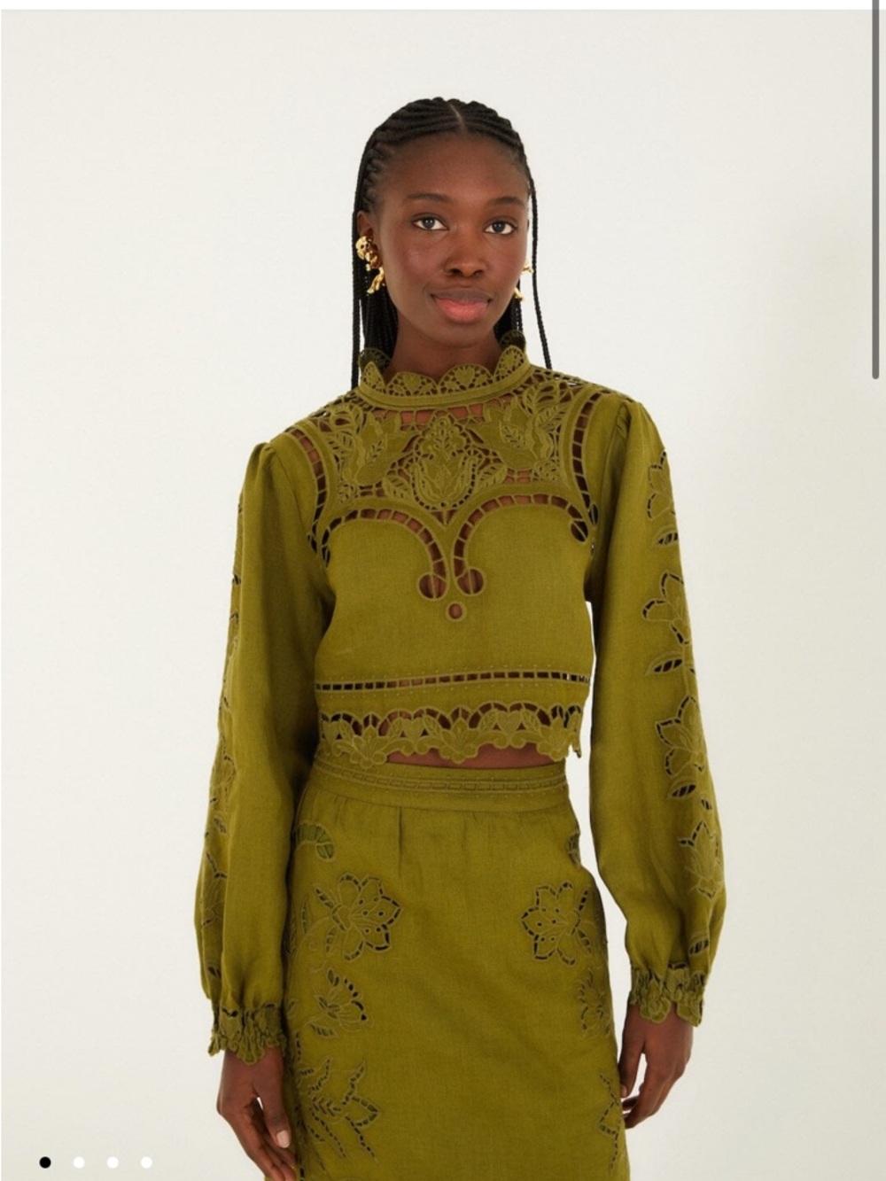 FARM Rio Green Majestic Garden Euroflax_x0099_ Premium Linen Richelieu Blouse